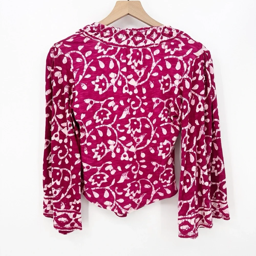 Free People Crop Top XS Womens Batik Print Boho Chic Festival Hippie Bell Sleeve